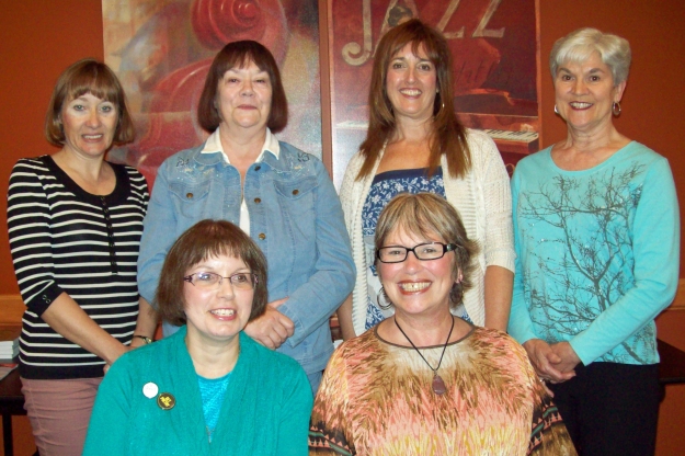 The Bluewater Readings Series’ September 12th event spotlighted four out-of-town and two local writers: (back row) Elizabeth McCallister, Becky Alexander, Barb Day, and Kathy Robertson plus (front row) Debbie Okun Hill and Phyllis Humby.