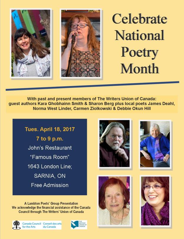 National Poetry Month April 18, 2017 in Sarnia for distribution