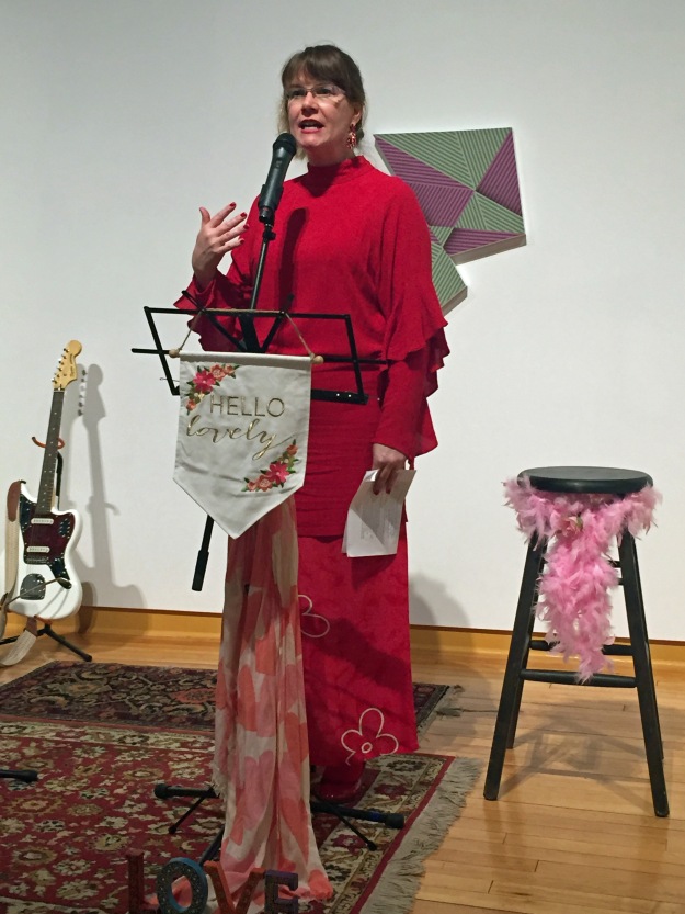 Kara Smith reads during the All Four Love event February 11, 2017 at the Thames Art Gallery in Chatham, Ontario